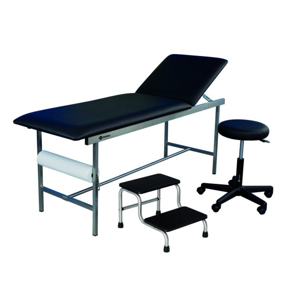 Kit Divan d'Examen, Tabouret, Marchepied à 2 marches INOX-NOIR