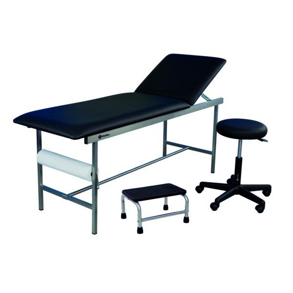 Kit Divan d'Examen, Tabouret, Marchepied à 1 marche INOX-NOIR