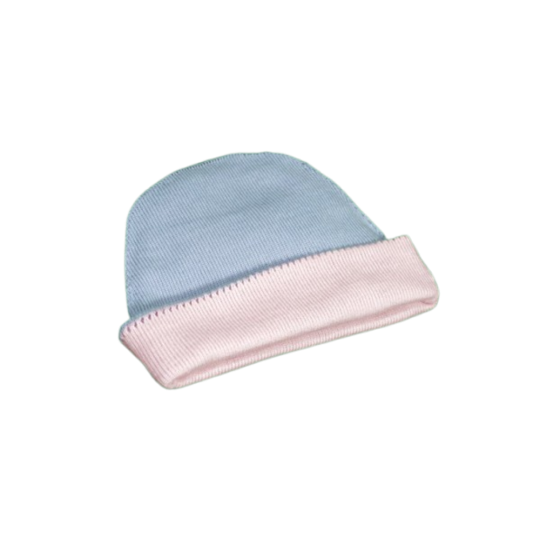 Bonnet coton pour bébé double face rose/bleu non stérile